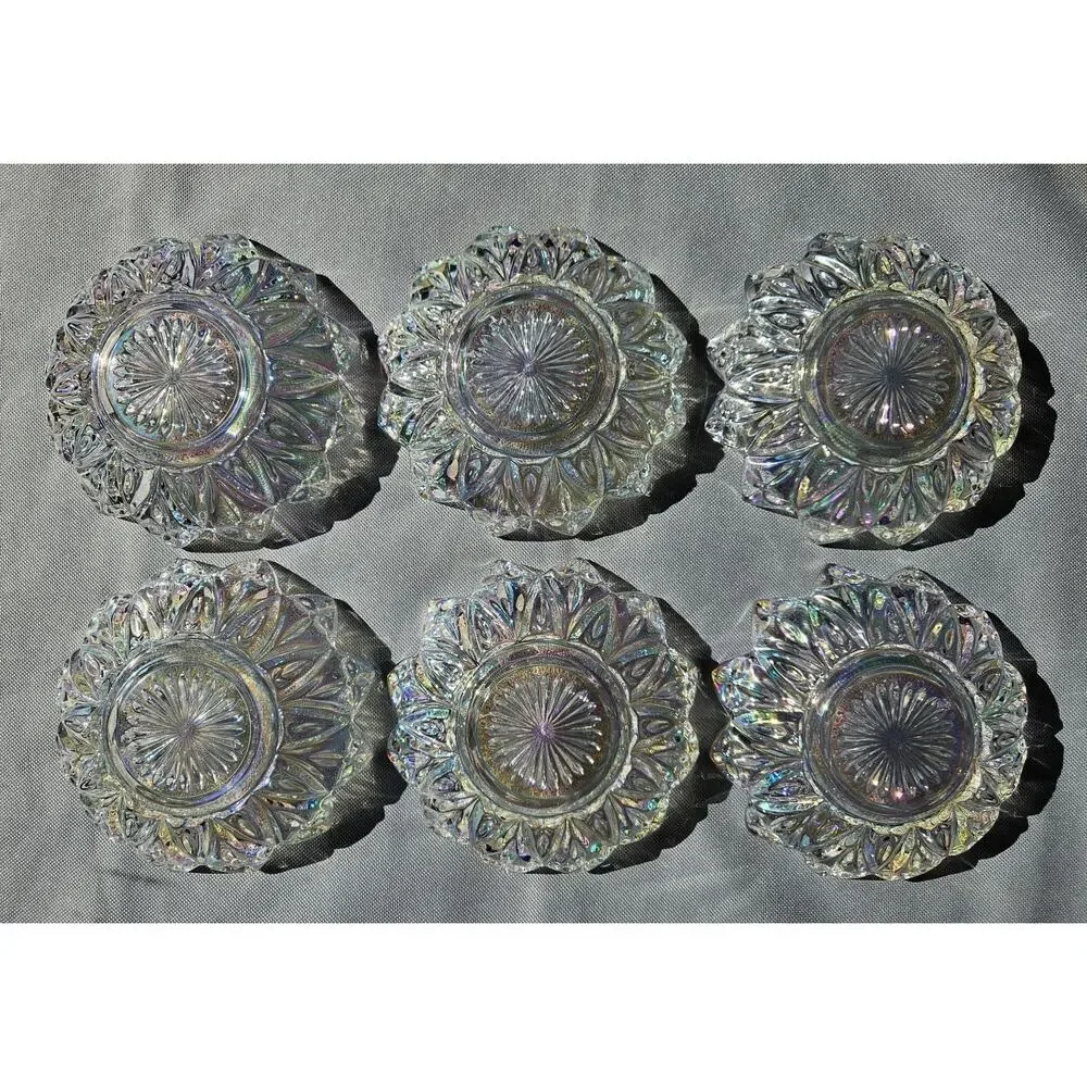 Vintage Federal Glass Petal #2829 Iridescent Dessert Berry Bowls Set of 6
